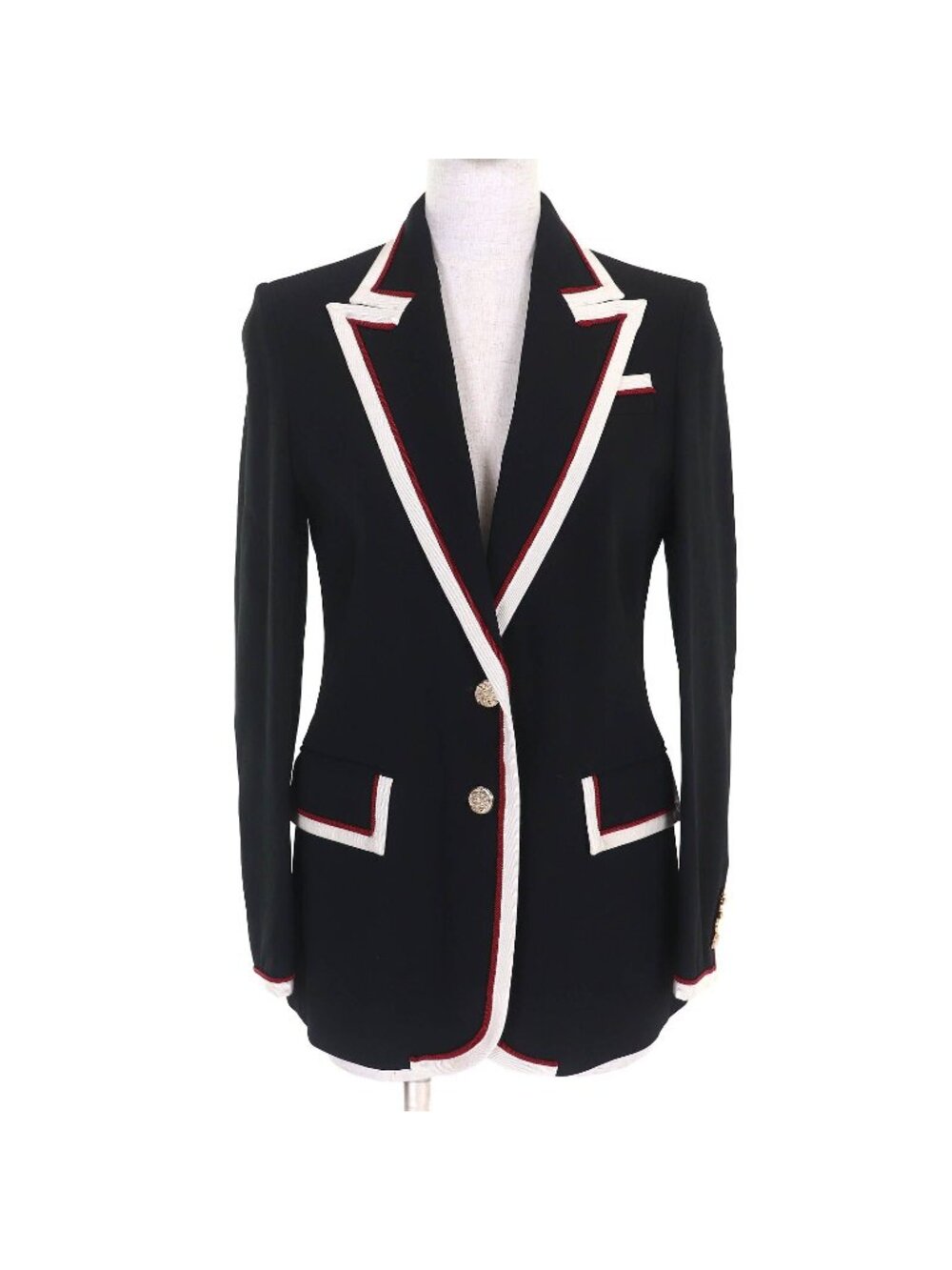 Gucci Lining Chain Belt Pattern Silk 100% Peak Lapel Tailored Jacket Black 38